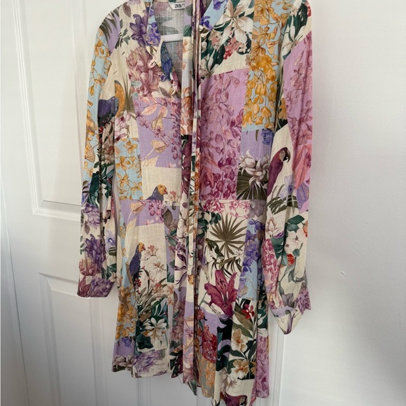 Zara Floral Linen Dress Size Medium - Picture 4 of 7